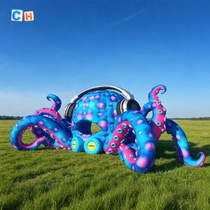 Giant colorful inflatable octopus with headphones for outdoor music festival decor