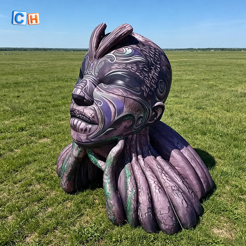 Giant tribal totem inflatable head decoration for outdoor festival stage