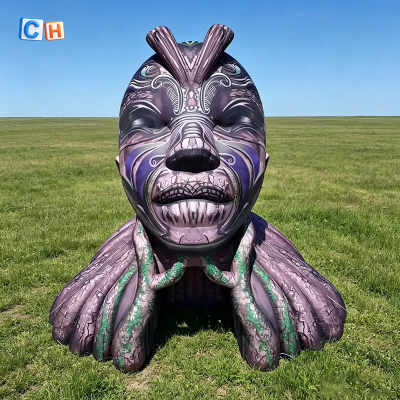 Giant tribal totem inflatable head decoration for outdoor festival stage
