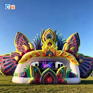 Colorful butterfly inflatable arch stage backdrop for outdoor music festival