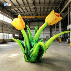 Giant inflatable yellow tulip flower decoration in factory warehouse