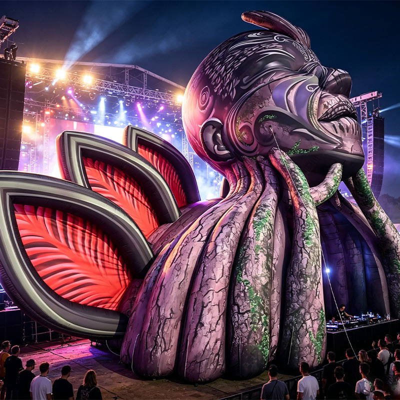 Giant tribal god head inflatable tunnel stage for outdoor music festival
