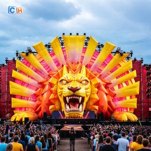 Huge inflatable lion head stage backdrop for outdoor music festival concert decoration